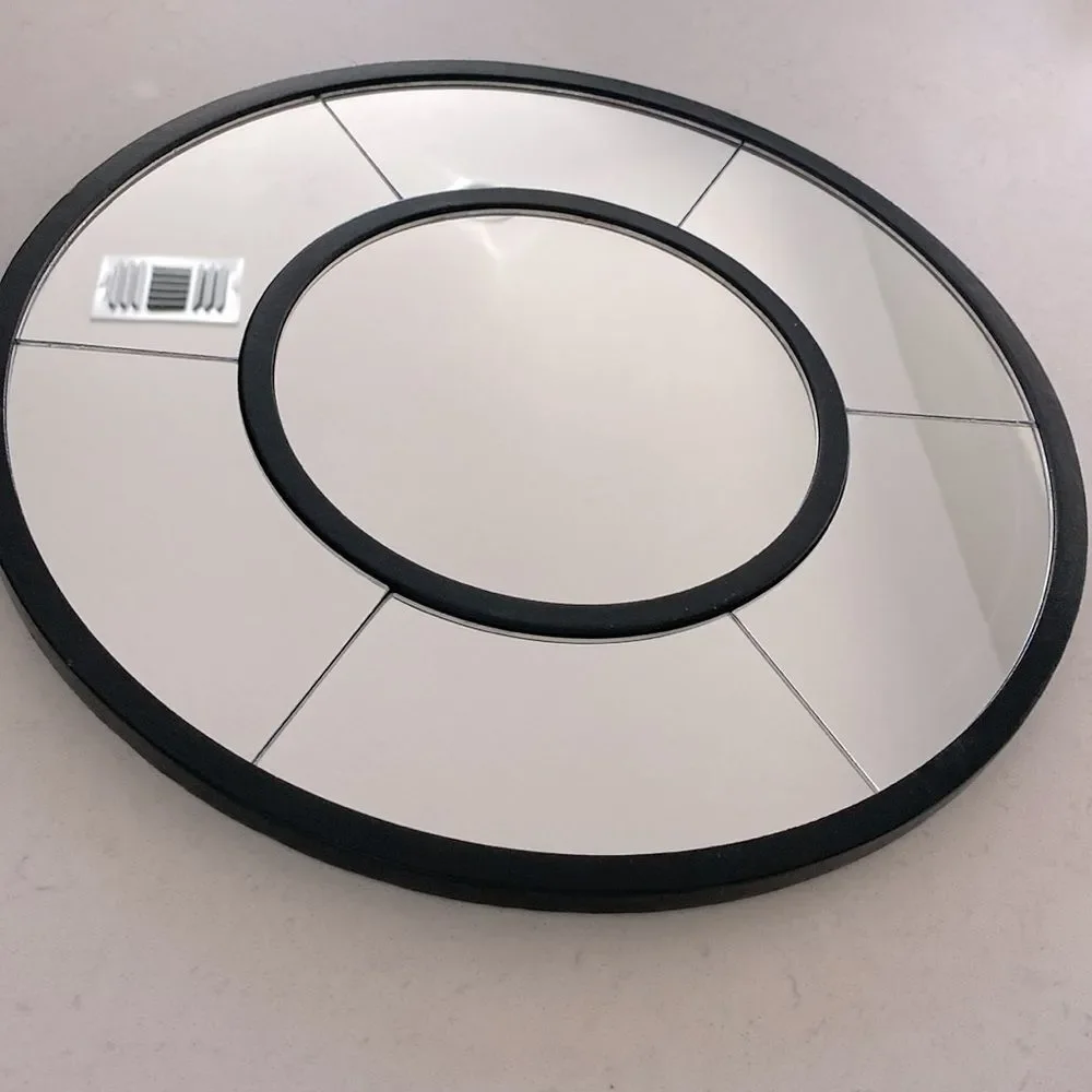 Modern Round Paneled Wall Mirror Black Frame 14.5 Inch Geometric Accent Mirror